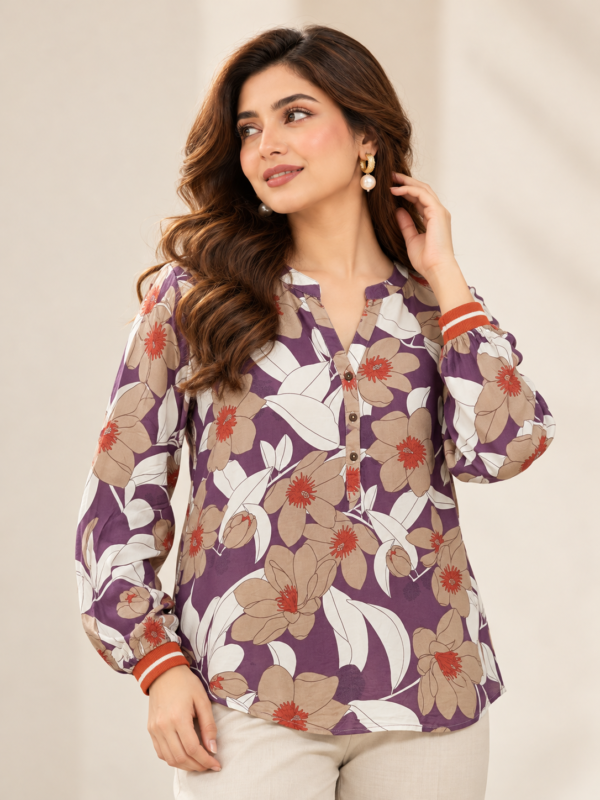 Plum Floral Print Shirt by Poshiza, view 1