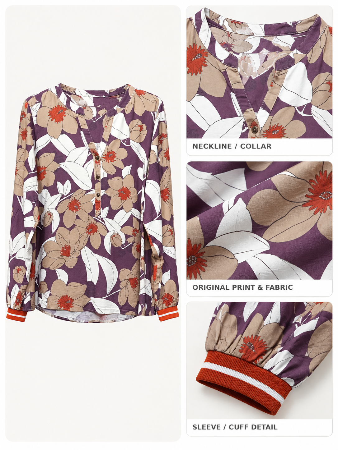 Plum Floral Print Shirt by Poshiza, view 2