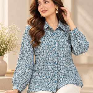 Powder Blue Printed Shirt by Poshiza, view 1