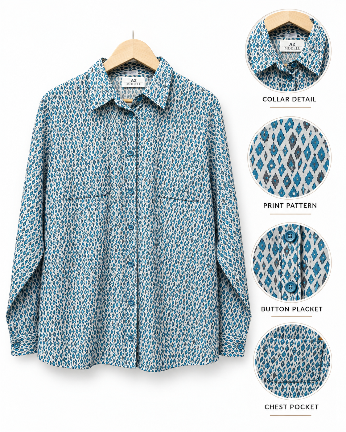 Powder Blue Printed Shirt by Poshiza, view 3