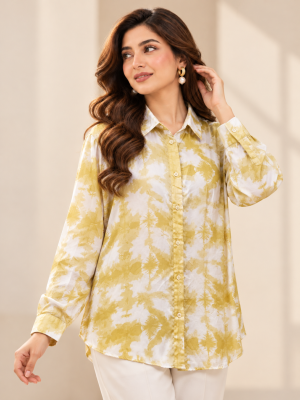 Mustard Abstract Print Shirt by Poshiza, view 1