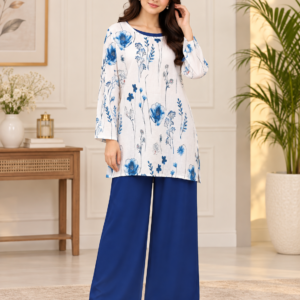 Blue Floral 2 Piece Set with Royal Blue Trouser by Poshiza, view 1