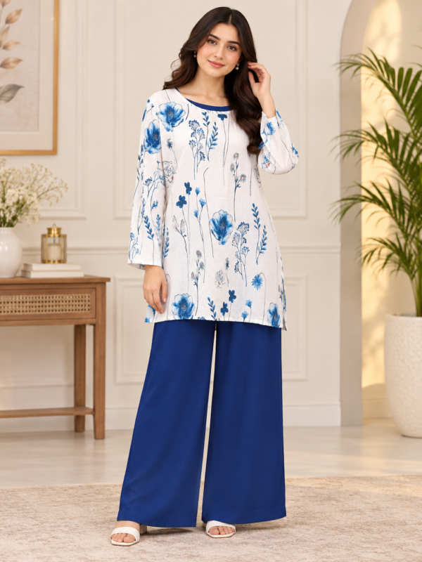 Blue Floral 2 Piece Set with Royal Blue Trouser by Poshiza, view 1