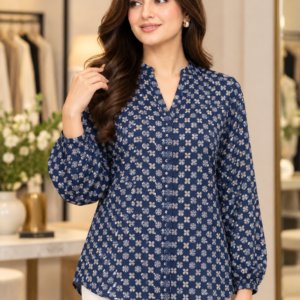 Navy Geometric Print Shirt by Poshiza, view 1