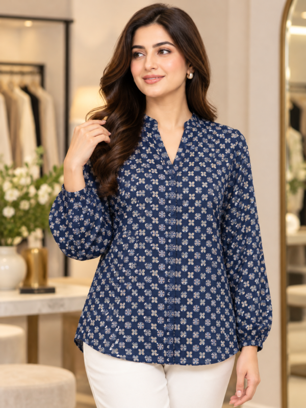Navy Geometric Print Shirt by Poshiza, view 1