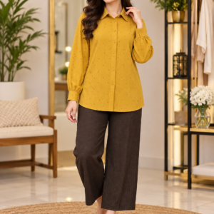 Mustard 2 Piece Set with Dark Brown Trouser by Poshiza, view 1