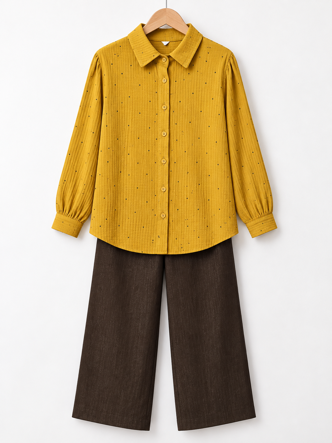Mustard 2 Piece Set with Dark Brown Trouser by Poshiza, view 3