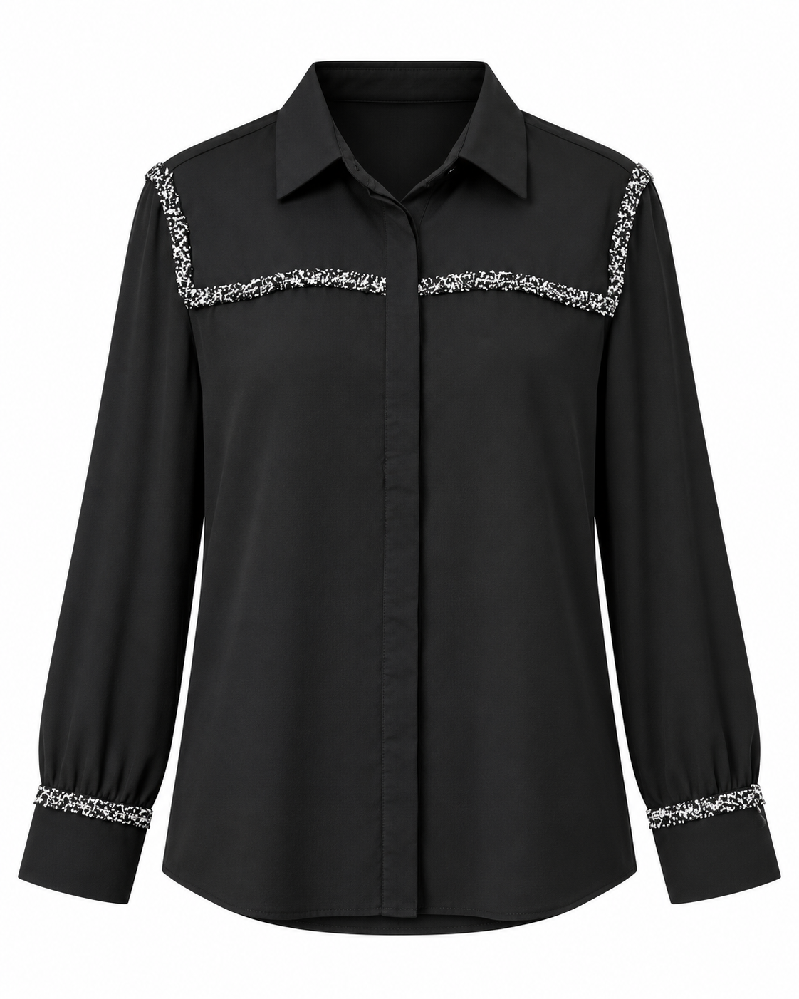 Black Embellished Trim Shirt by Poshiza, view 3