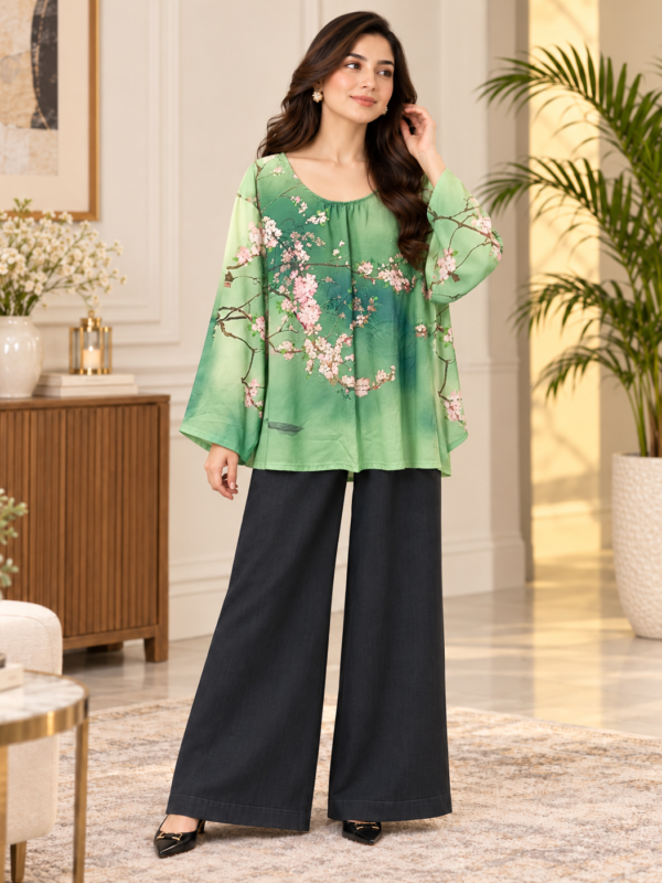 Mint Blossom 2 Piece Set with Black Trouser by Poshiza, view 1