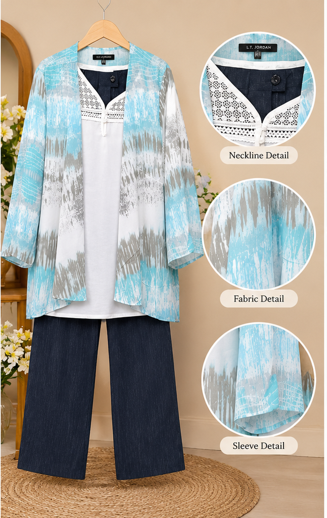 Sky Blue Layered 2 Piece Set with Navy Trouser by Poshiza, view 2