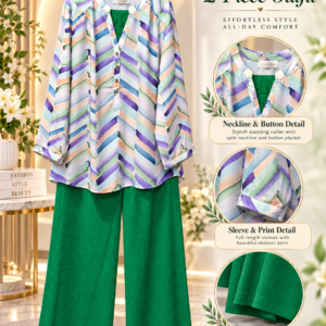 Chevron Print 2 Piece Set with Green Trouser by Poshiza, view 1