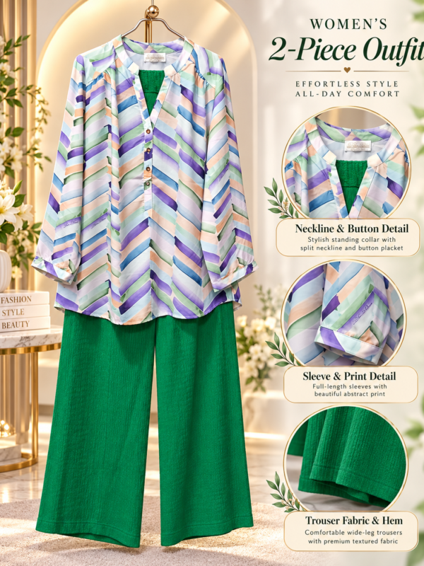 Chevron Print 2 Piece Set with Green Trouser by Poshiza, view 1