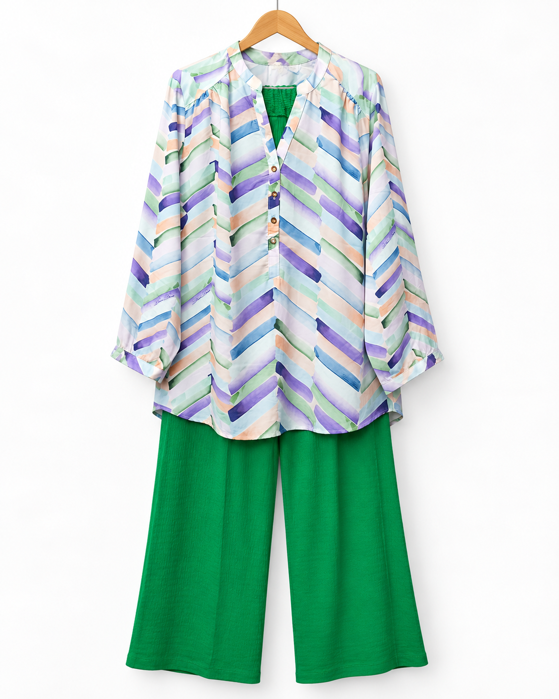 Chevron Print 2 Piece Set with Green Trouser by Poshiza, view 3
