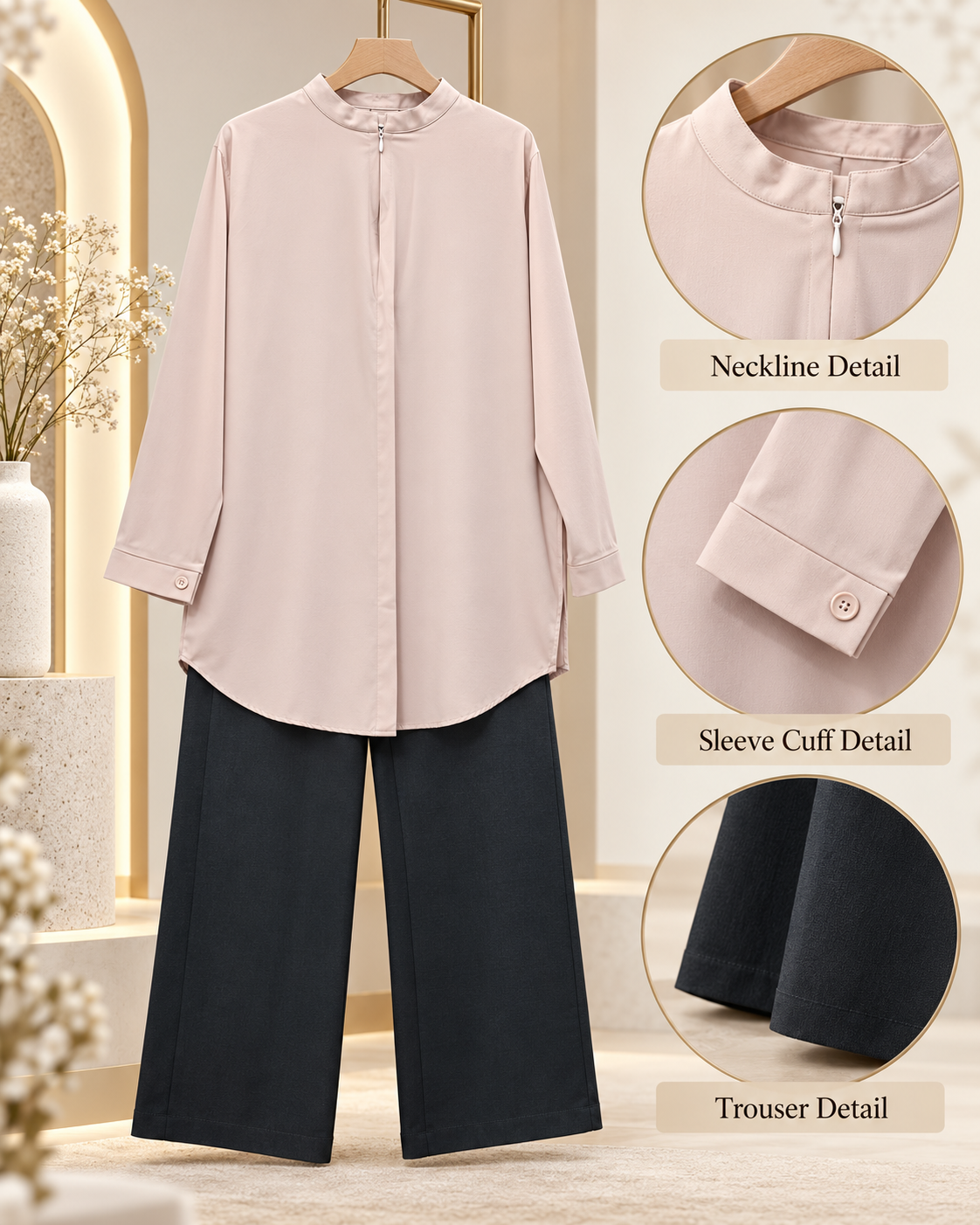 Blush Pink 2 Piece Set with Black Trouser by Poshiza, view 1