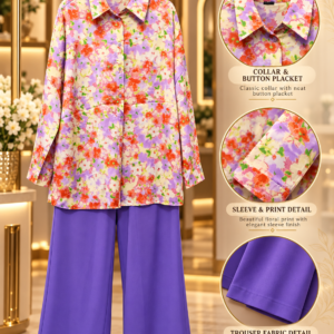 Coral Floral 2 Piece Set with Purple Trouser by Poshiza, view 1