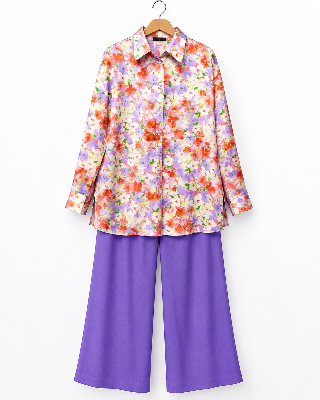 Coral Floral 2 Piece Set with Purple Trouser by Poshiza, view 3