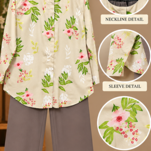 Cream Leaf Print 2 Piece Set with Taupe Trouser by Poshiza, view 1
