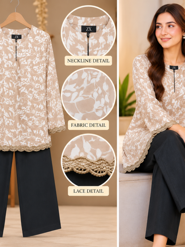 Blush Floral Lace Hem 2 Piece Set with Black Trouser by Poshiza, view 1