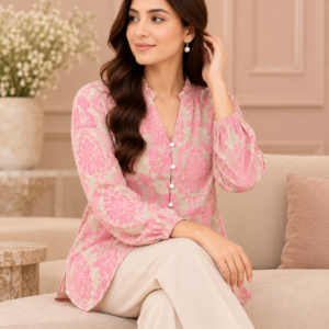 Pink Paisley Shirt with Pearl Buttons by Poshiza, view 1