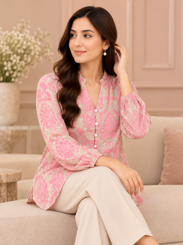 Pink Paisley Shirt with Pearl Buttons by Poshiza, view 1