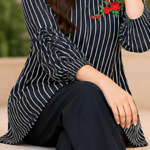 Black Pinstripe Rose 2 Piece Set with Black Trouser by Poshiza, view 1