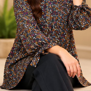 Brown Ditsy Print 2 Piece Set with Black Trouser by Poshiza, view 1