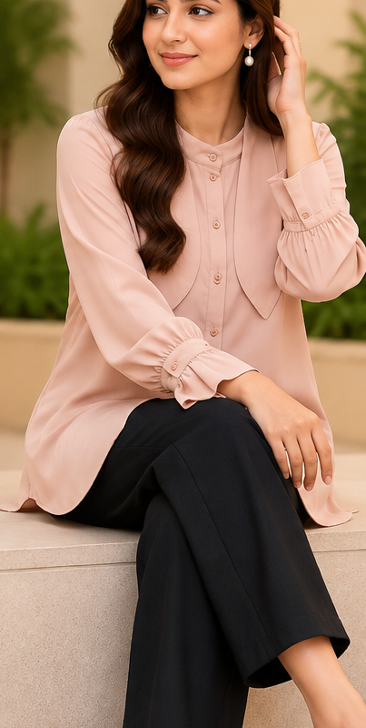 Peach Pink 2 Piece Set with Black Trouser by Poshiza, view 1