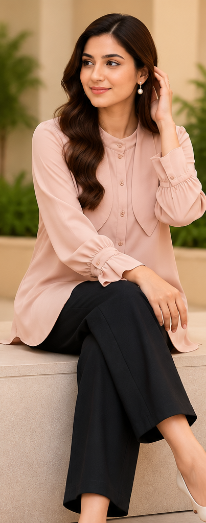 Peach Pink 2 Piece Set with Black Trouser by Poshiza, view 1