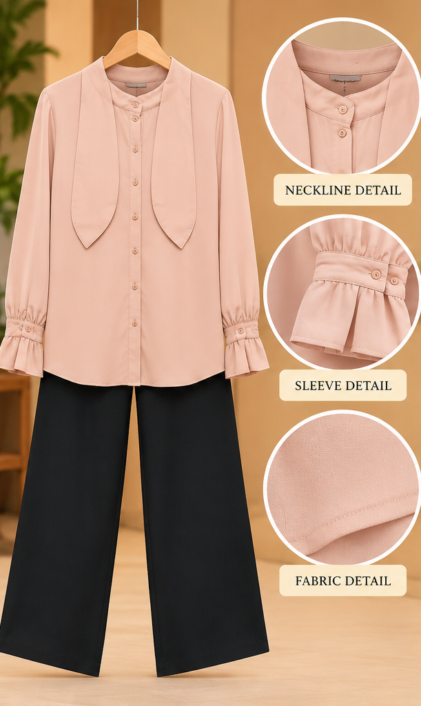 Peach Pink 2 Piece Set with Black Trouser by Poshiza, view 2