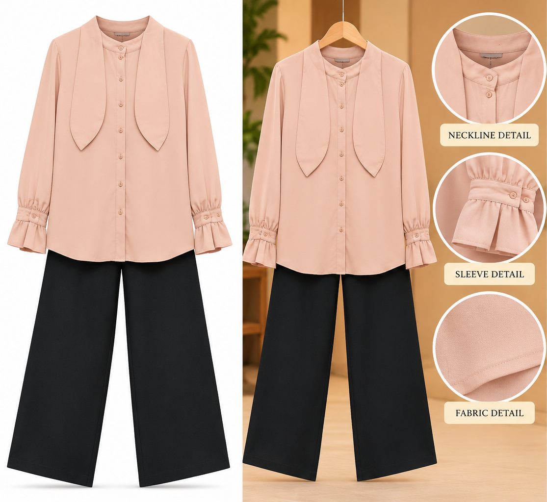 Peach Pink 2 Piece Set with Black Trouser by Poshiza, view 3