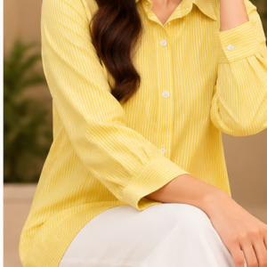 Lemon Yellow Button Down Shirt by Poshiza, view 1