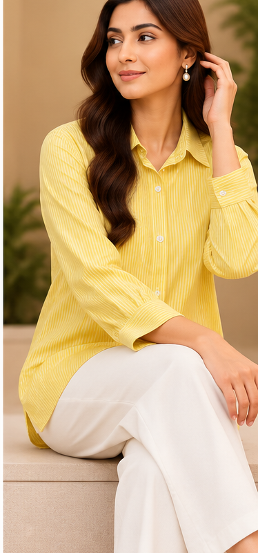 Lemon Yellow Button Down Shirt by Poshiza, view 1
