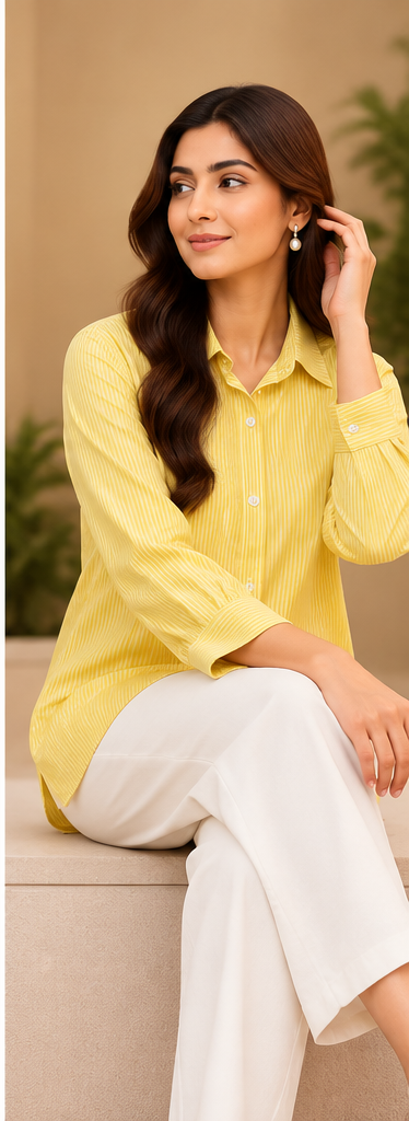 Lemon Yellow Button Down Shirt by Poshiza, view 1