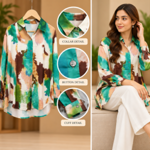 Teal Abstract Print Shirt by Poshiza, view 1