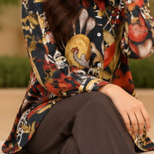 Rust Floral Print 2 Piece Set with Dark Brown Trouser by Poshiza, view 1