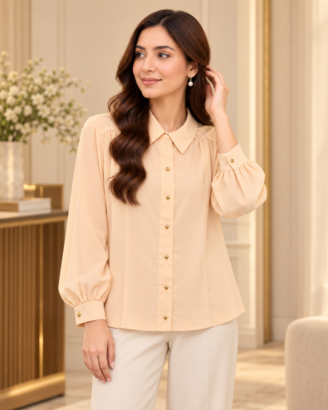 Peach Button Down Shirt by Poshiza, view 1