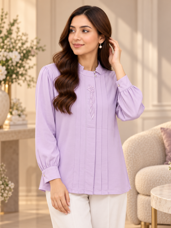 Lilac Pin Tuck Blouse by Poshiza, view 1