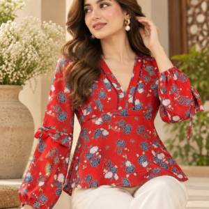 Red Floral Peplum Blouse by Poshiza, view 1