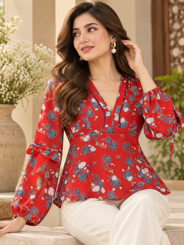 Red Floral Peplum Blouse by Poshiza, view 1