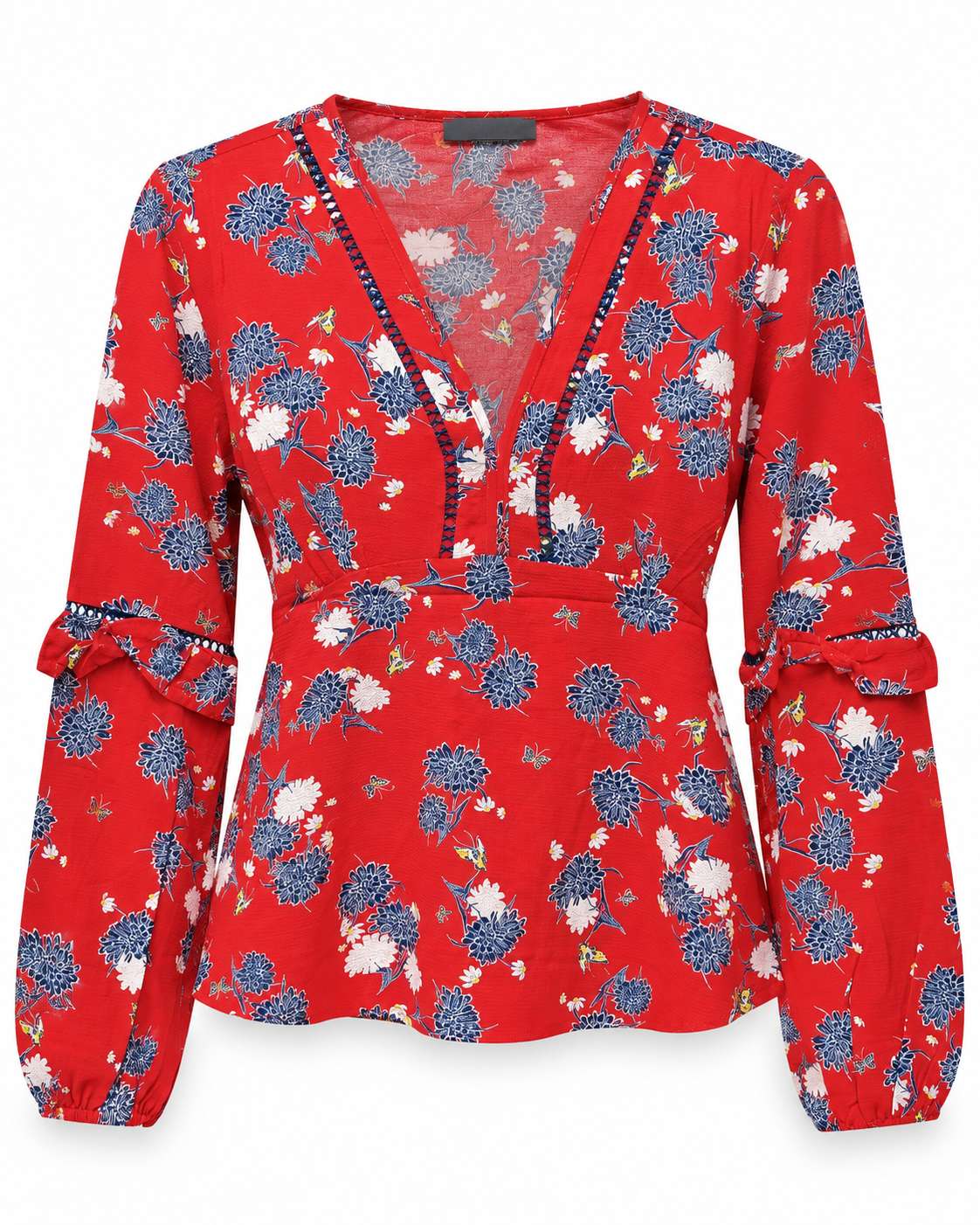 Red Floral Peplum Blouse by Poshiza, view 2