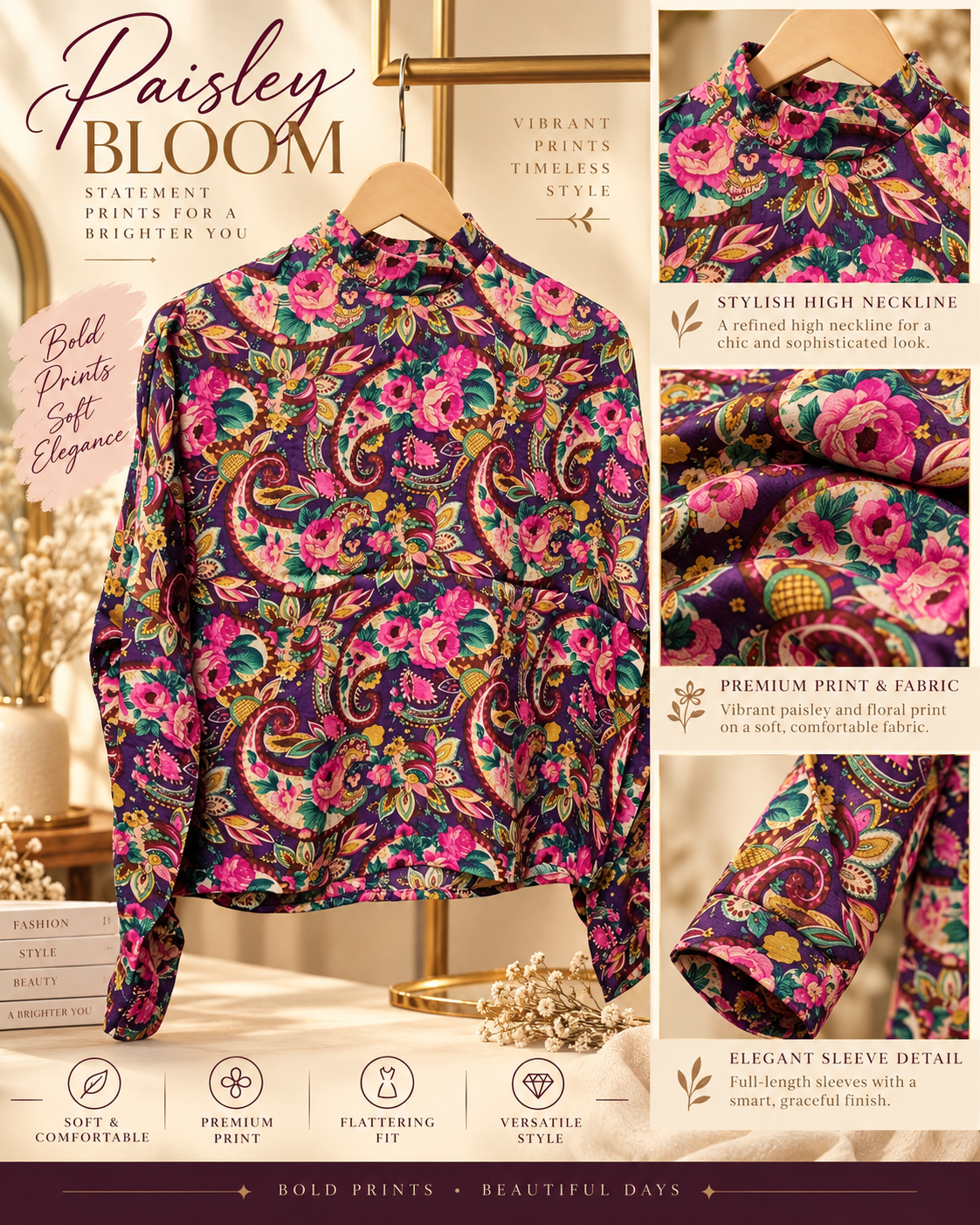 Paisley Bloom Print Shirt by Poshiza, view 3
