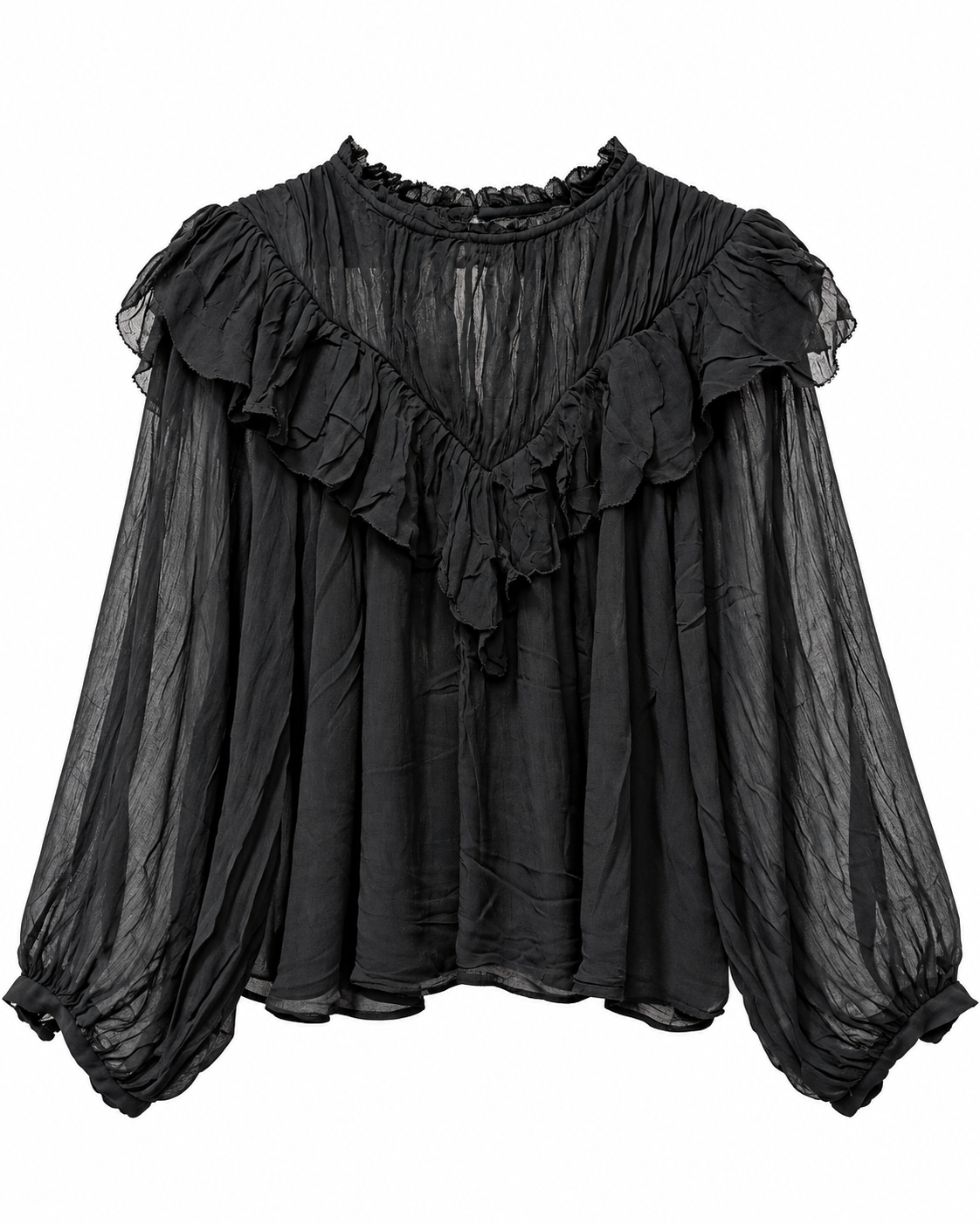 Black Ruffle Chiffon Blouse by Poshiza, view 2