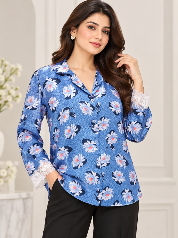 Royal Blue Floral Print Blouse by Poshiza, view 1