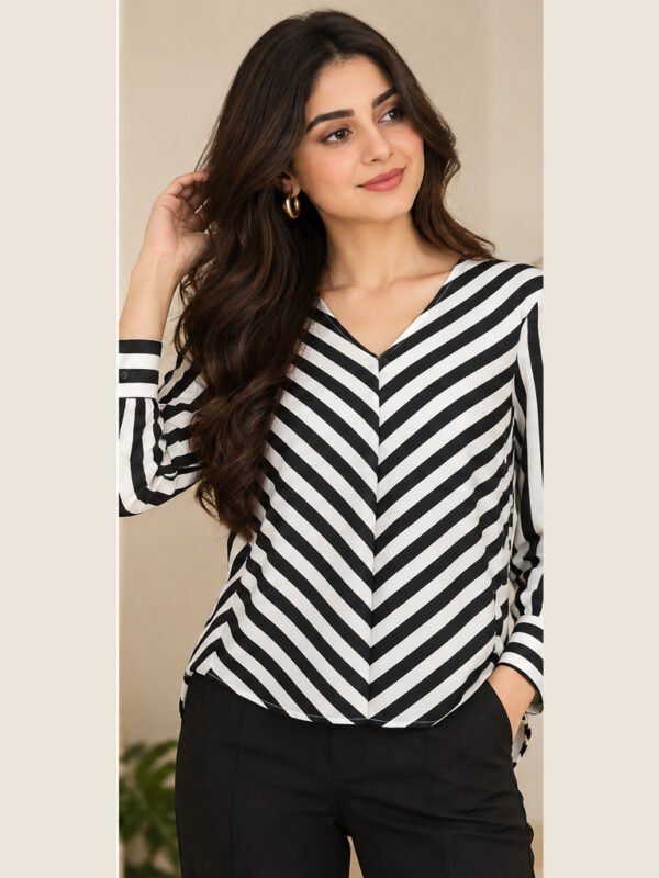 Black and White Chevron Stripe Top by Poshiza, view 1