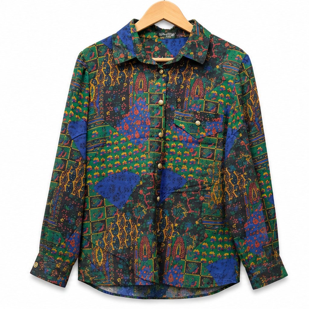 Green and Blue Abstract Print Shirt by Poshiza, view 2