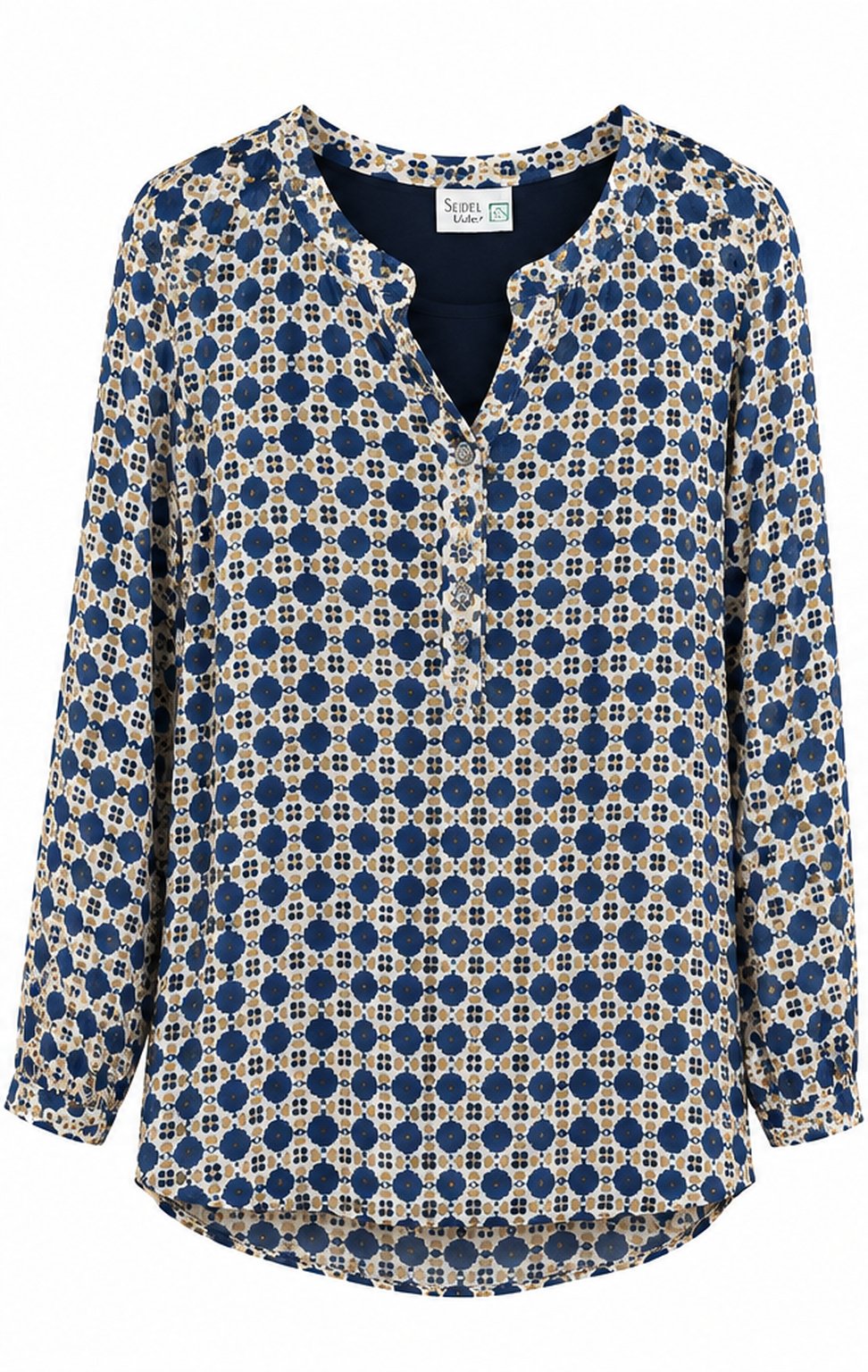 Navy Diamond Print Notch Neck Top by Poshiza, view 2