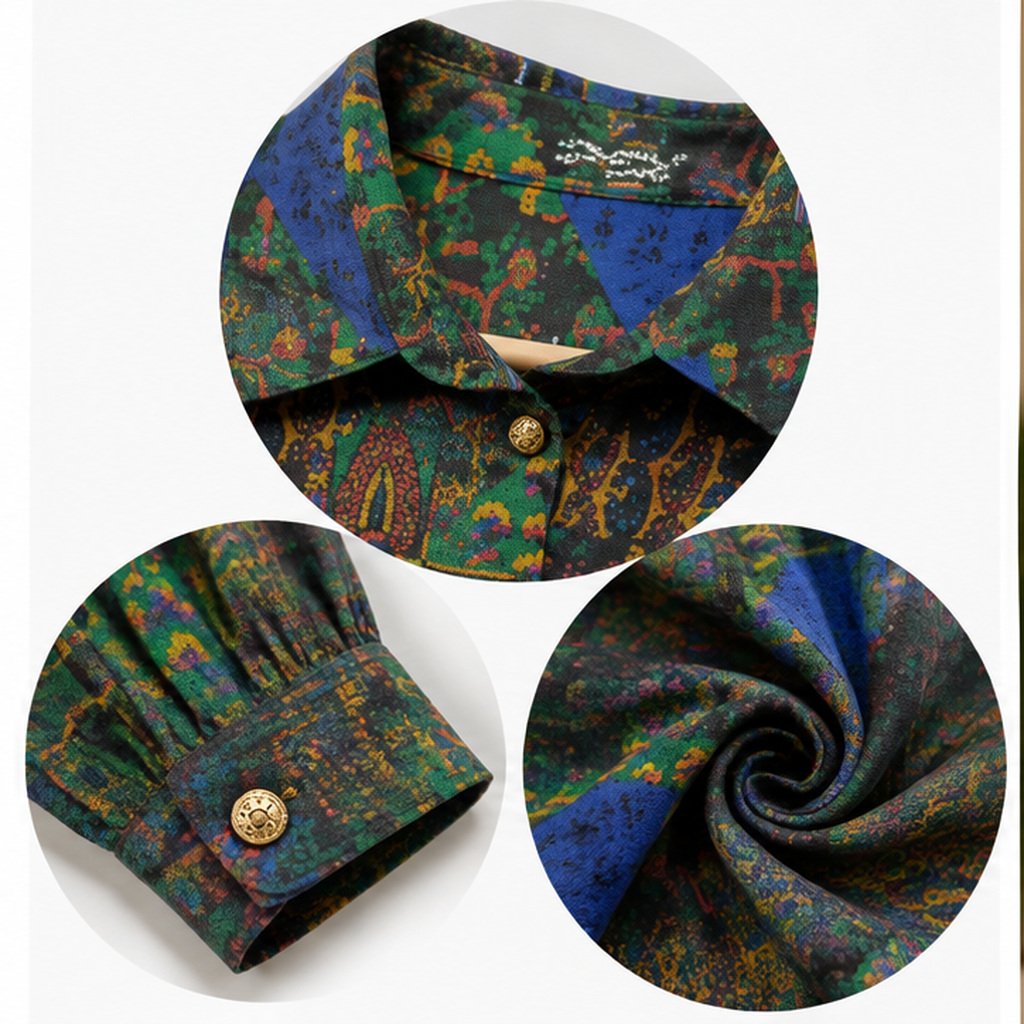 Green and Blue Abstract Print Shirt by Poshiza, view 3