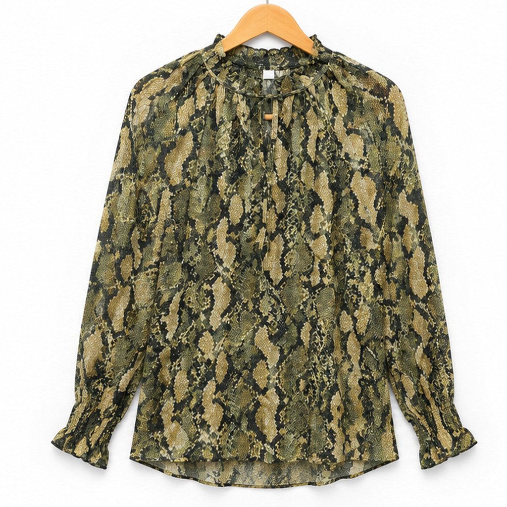 Olive Snakeskin Print Blouse by Poshiza, view 2