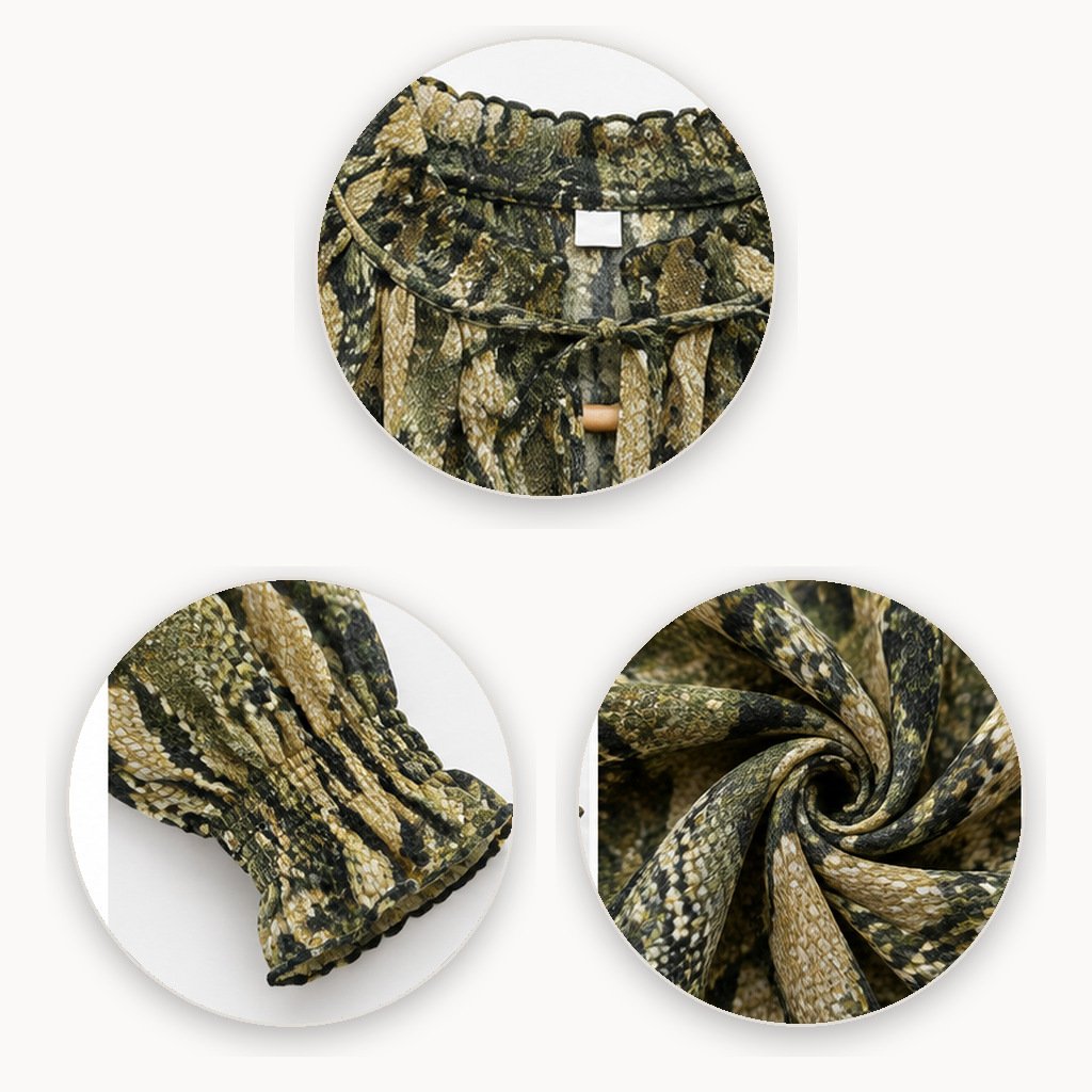 Olive Snakeskin Print Blouse by Poshiza, view 3