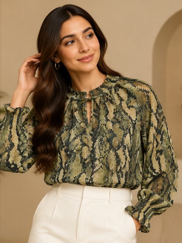 Olive Snakeskin Print Blouse by Poshiza, view 1
